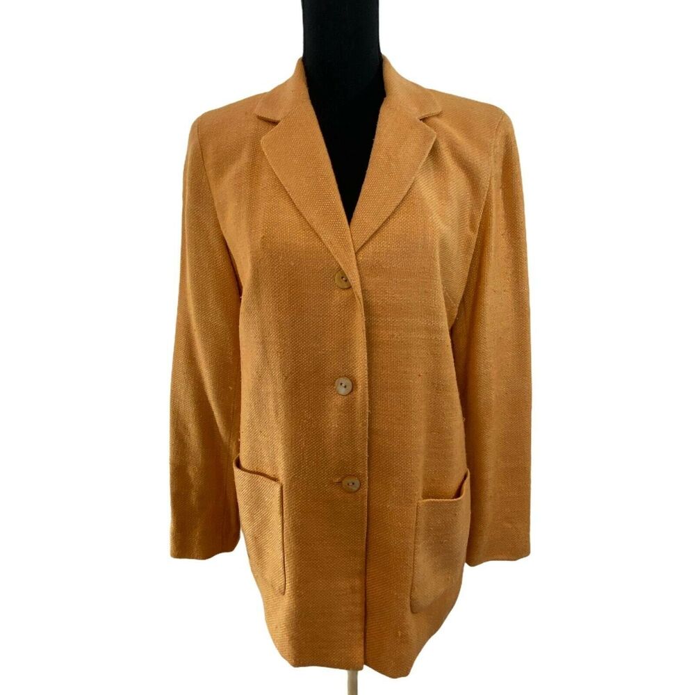 Vintage Rafaella  100% Silk Oversized‎ Peach Tweed Career Work Blazer sz 8
